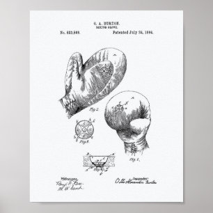 Póster Guante de boxeo vintage 1894 Patent Art - Libro Bl