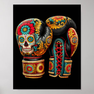Póster Guantes de Boxeo Azteca Maya Calavera Azucarada Me