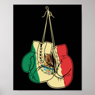 Póster Guantes de boxeo Bandera mexicana regalo de entren