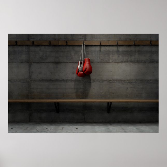Póster Guantes De Boxeo Colgando En La Sala De Cambio (Frente)