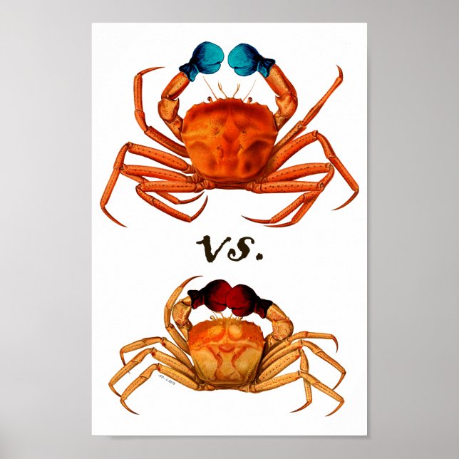 Póster Guantes de boxeo de cangrejo Humor deportivo vinta (Frente)