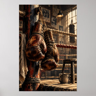 Póster Guantes de boxeo de cuero vintage de escuela antig