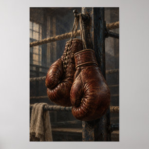 Póster Guantes de Boxeo de Cuero Vintage Pared de Boxeo R