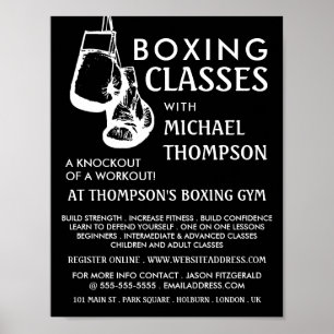 Póster Guantes de boxeo en blanco y negro, anuncio de cla
