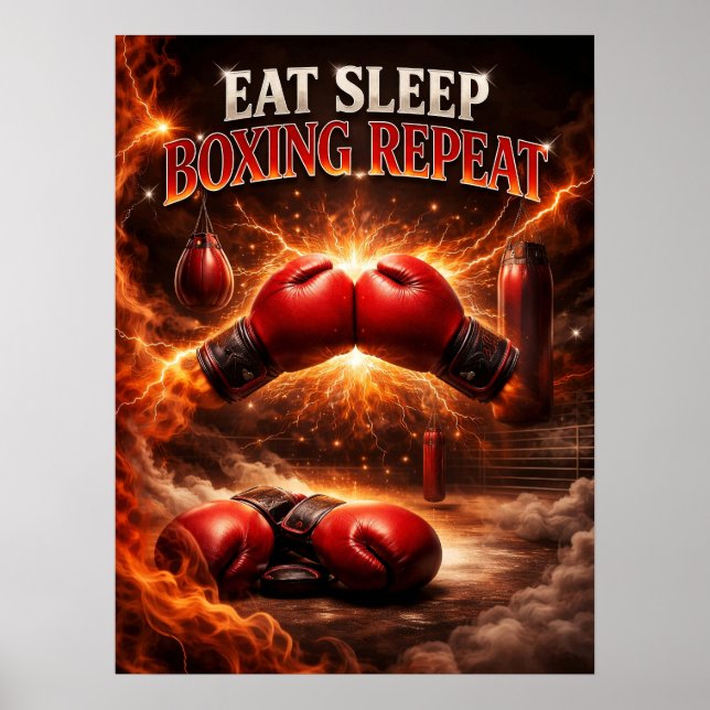 Póster Guantes de Boxeo Fuego Furia (Frente)