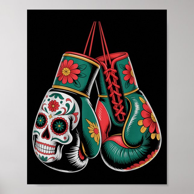 Póster Guantes de Boxeo Muay Thai MMA Estilo Azteca Mexic (Frente)