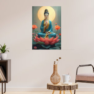 Póster Guanyin meditando en un Lotus radiante