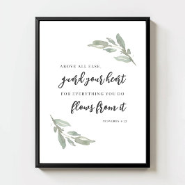 Póster Guard Your Heart Minimal Bible Verse Green Leaves