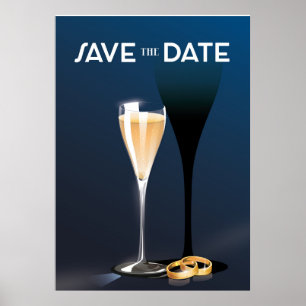 Póster Guardar el cristal de fecha y los anillos dorados