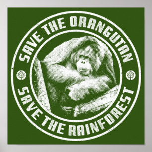 PÓSTER GUARDAR EL ORANGUTÁN AHORRA LA SELVA LLUVIA.
