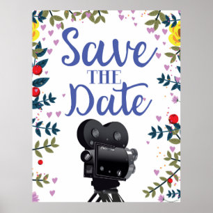 Póster Guardar la cámara de película de Boda de fecha