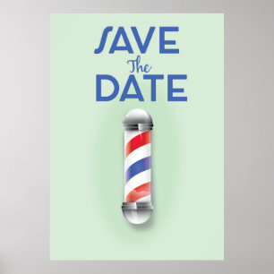Póster Guardar la Fecha Barbería Vintage