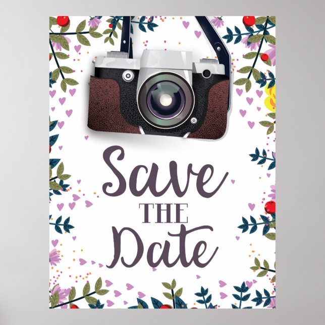 Póster Guardar la fecha cámara vintage (Frente)