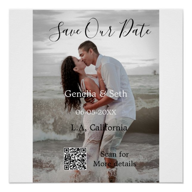 Póster Guardar la fecha simple código QR mínimo de detall (Anverso)