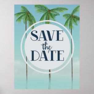 Póster Guardar La Fecha Vintage Palmas Tropicales