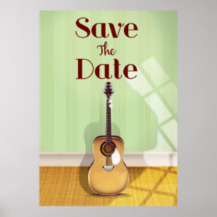 Póster Guardar la guitarra acústica vintage de fecha