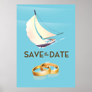 Póster Guardar los anillos de yate y boda vintage Date
