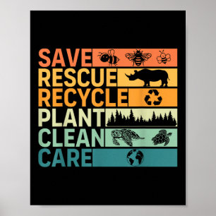 Póster Guardar rescate reciclar planta de cuidado limpio