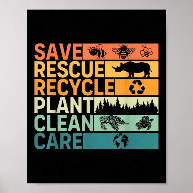 Póster Guardar rescate reciclar planta de cuidado limpio  (Frente)