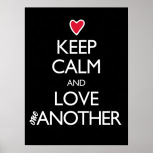 Póster Guarde la calma y ame un otro corazón rojo