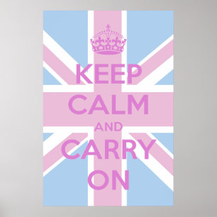Póster Guarde la calma y continúe Union Jack rosado y
