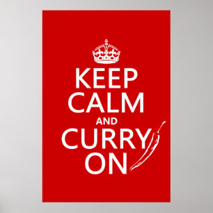 Póster Guarde la calma y el curry encendido