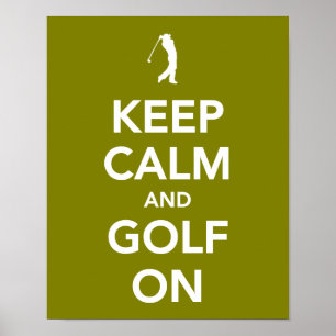 Póster GUARDE la calma y el golf en verde