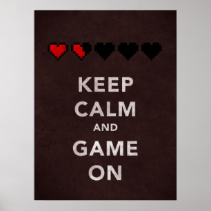 Póster Guarde la calma y el juego en (rojo oscuro)