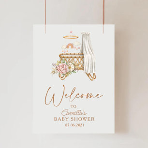 Póster Guardería Boho Floral Cuna Cunero Fiesta de Bebé