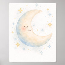Guardería caprichosa de luna y estrellas en acuare