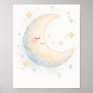 Póster Guardería caprichosa de luna y estrellas en acuare