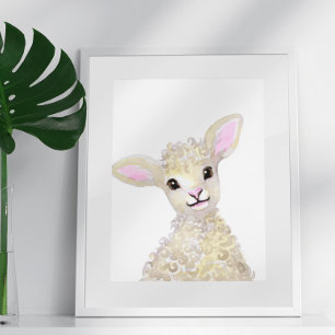 Póster Guardería de Acuarela Bosque Granjas Corderitos Be