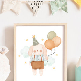 Póster Guardería de bebé adorable conejo blanco nube y es