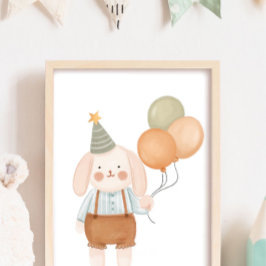 Póster Guardería de bebé adorable conejo rosa nube y estr