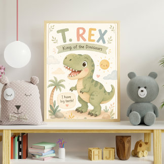 Póster Guardería de dinosaurio T. Rex en acuarela linda