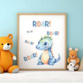 Póster Guardería de dinosaurios en acuarela linda 