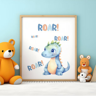 Póster Guardería de dinosaurios en acuarela linda 