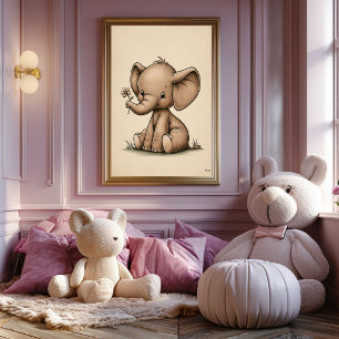 Póster Guardería de elefante bebé lindo escandinavo minim
