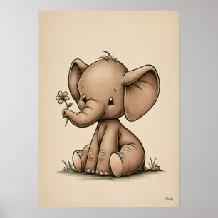 Póster Guardería de elefante bebé lindo escandinavo minim