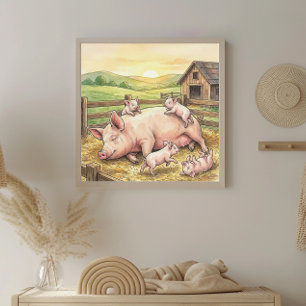 Póster Guardería de Mamá Cerda y Lechones