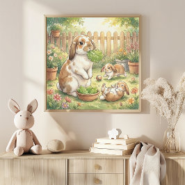 Póster Guardería de Mamá Coneja y Bebés