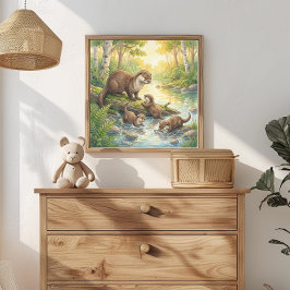 Póster Guardería de Mamá Nutria y Cachorros