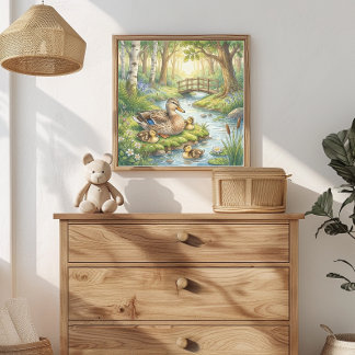 Póster Guardería de Mamá Pato y Patitos