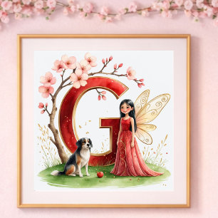 Póster Guardería de Niña Letra G Hada Floral