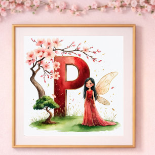 Póster Guardería de Niña Letra P Hada Floral