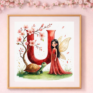 Póster Guardería de Niña Letra U Hada Floral