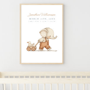Póster Guardería de niño personalizable con elefante de a