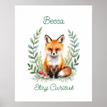 Guardería de zorro bebé personalizada acuarela bos