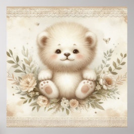 Póster Guardería del León Bebé Floral