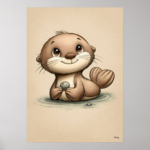 Póster Guardería Escandinava Minimalista de Nutria Bebé A